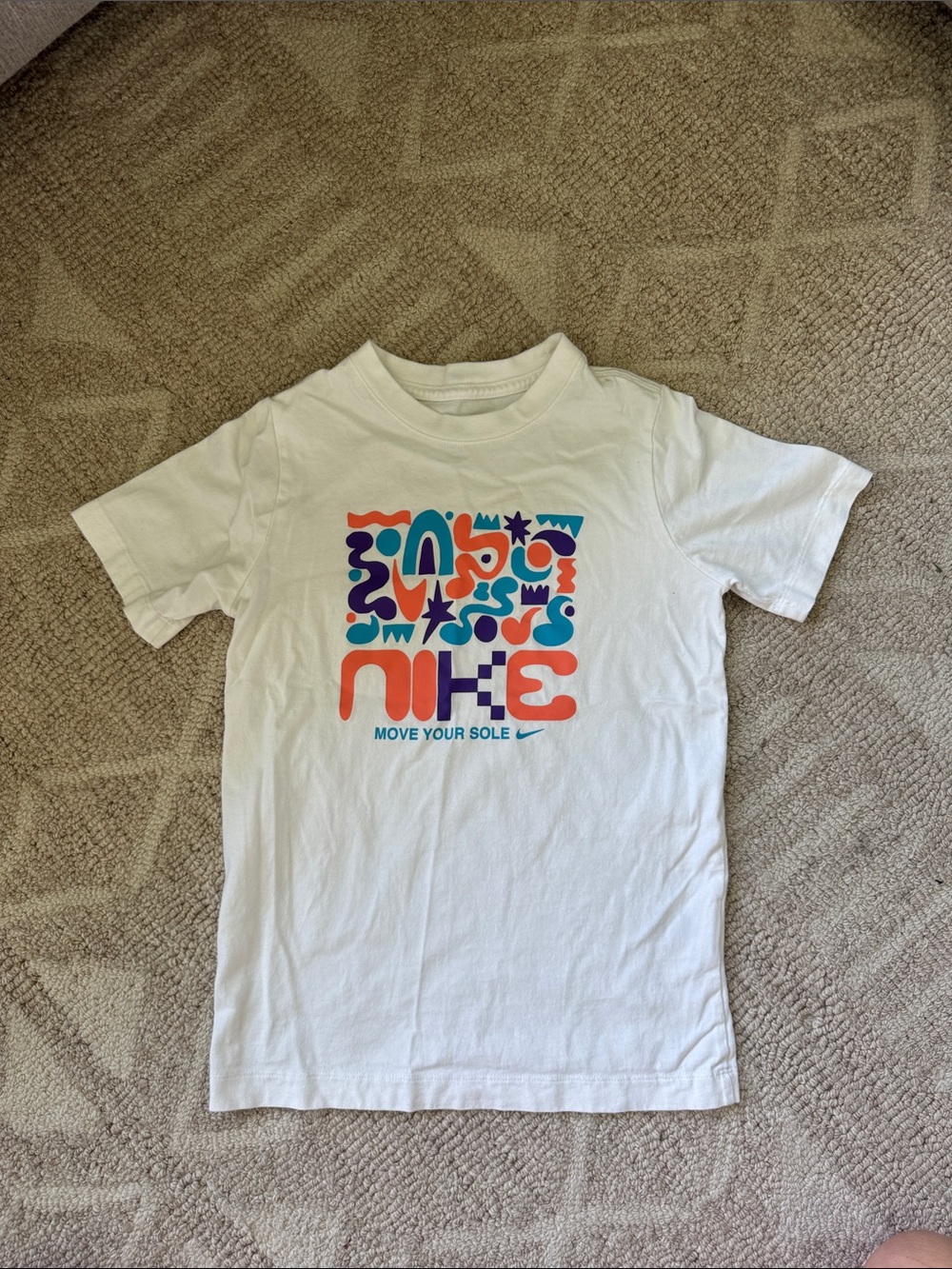 Nike White Tee with Multicolor Graphic - Kids